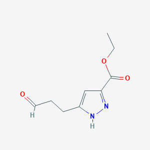molecular formula C9H12N2O3 B8571944 ethyl 5-(3-oxopropyl)-1H-pyrazole-3-carboxylate 