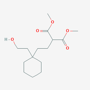 molecular formula C15H26O5 B8575206 Dimethyl 3-[1-(2-hydroxyethyl)cyclohexyl]-1,1-propanedicarboxylate 
