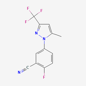 molecular formula C12H7F4N3 B8575360 2-Fluoro-5-[5-methyl-3-(trifluoromethyl)-1H-pyrazol-1-yl]benzonitrile CAS No. 209960-55-4