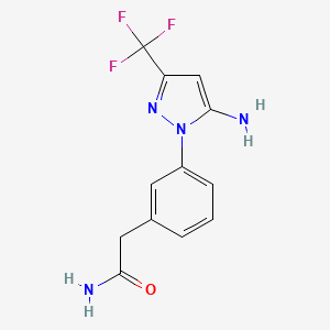 molecular formula C12H11F3N4O B8575818 2-(3-(5-amino-3-(trifluoromethyl)-1H-pyrazol-1-yl)phenyl)acetamide 