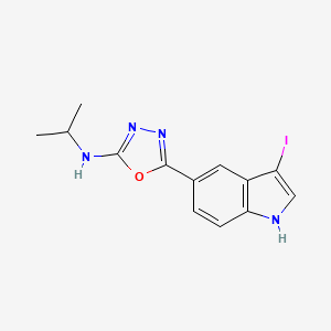 molecular formula C13H13IN4O B8576235 5-(3-iodo-1H-indol-5-yl)-N-isopropyl-1,3,4-oxadiazol-2-amine 
