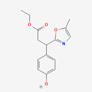 molecular formula C15H17NO4 B8576492 Ethyl 3-(4-hydroxyphenyl)-3-(5-methyl-1,3-oxazol-2-yl)propanoate 
