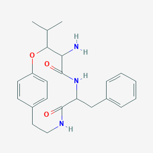 molecular formula C23H29N3O3 B085767 2-Oxa-6,9-diazabicyclo[10.2.2]hexadeca-12,14,15-triene-5,8-dione, 4-amino-7-benzyl-3-isopropyl- CAS No. 14642-97-8