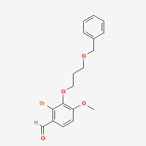 molecular formula C18H19BrO4 B8577285 2-Bromo-4-methoxy-3-(3-phenylmethoxypropoxy)benzaldehyde 