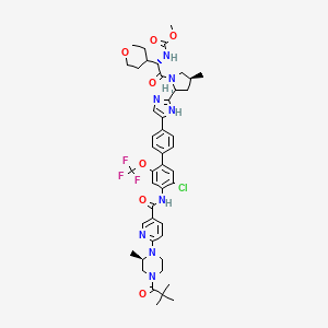 molecular formula C46H54ClF3N8O7 B8577395 Methyl ((S)-2-((2S,4S)-2-(5-(5'-chloro-4'-(6-((R)-2-methyl-4-pivaloylpiperazin-1-yl)nicotinamido)-2'-(trifluoromethoxy)-[1,1'-biphenyl]-4-yl)-1H-imidazol-2-yl)-4-methylpyrrolidin-1-yl)-2-oxo-1-(tetrahydro-2H-pyran-4-yl)ethyl)carbamate 