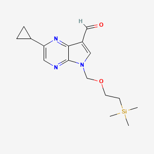 molecular formula C16H23N3O2Si B8580498 2-Cyclopropyl-5-((2-(trimethylsilyl)ethoxy)methyl)-5H-pyrrolo[2,3-b]pyrazine-7-carbaldehyde 