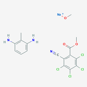 molecular formula C17H16Cl4N3NaO3 B008581 Benzoic acid, 2,3,4,5-tetrachloro-6-cyano-, methyl ester, reaction products with 2-methyl-1,3-benzen CAS No. 106276-79-3