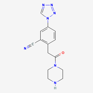 molecular formula C14H15N7O B8584748 2-[2-oxo-2-(piperazin-1-yl)ethyl]-5-(1H-tetrazol-1-yl)benzonitrile 