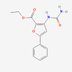 molecular formula C14H14N2O4 B8587118 Ethyl 5-phenyl-3-ureidofuran-2-carboxylate 