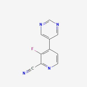molecular formula C10H5FN4 B8587888 3-Fluoro-4-(pyrimidin-5-yl)picolinonitrile 