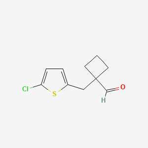 molecular formula C10H11ClOS B8587904 1-[(5-Chlorothiophen-2-yl)methyl]cyclobutane-1-carbaldehyde 