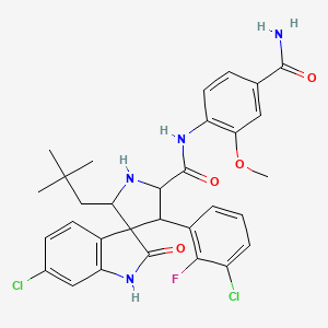 molecular formula C31H31Cl2FN4O4 B8592291 N-(4-carbamoyl-2-methoxyphenyl)-6-chloro-4'-(3-chloro-2-fluorophenyl)-2'-(2,2-dimethylpropyl)-2-oxo-1H-spiro[indole-3,3'-pyrrolidine]-5'-carboxamide 