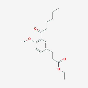 molecular formula C18H26O4 B8593530 Ethyl 3-(3-hexanoyl-4-methoxyphenyl)propanoate 