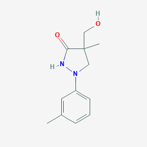 molecular formula C12H16N2O2 B008596 4-(Hydroxymethyl)-4-methyl-1-(3-methylphenyl)pyrazolidin-3-one CAS No. 101967-83-3