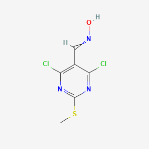 molecular formula C6H5Cl2N3OS B8596090 4,6-Dichloro-2-(methylthio)-5-pyrimidinecarbaldehyde oxime 