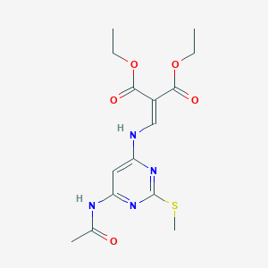 molecular formula C15H20N4O5S B8597881 diethyl 2-(((6-acetamido-2-(methylthio)pyrimidin-4-yl)amino)methylene)malonate CAS No. 36707-43-4