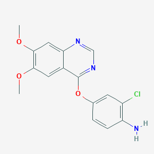 molecular formula C16H14ClN3O3 B8598347 2-Chloro-4-((6,7-dimethoxyquinazolin-4-yl)oxy)aniline 