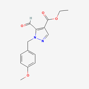 molecular formula C15H16N2O4 B8600861 ethyl 5-formyl-1-(4-methoxybenzyl)-1H-pyrazole-4-carboxylate 