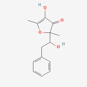 molecular formula C14H16O4 B8602350 4-Hydroxy-2-(1-hydroxy-2-phenylethyl)-2,5-dimethylfuran-3-one CAS No. 51994-13-9