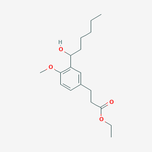 molecular formula C18H28O4 B8602500 Ethyl 3-(3-(1-hydroxyhexyl)-4-methoxyphenyl)propanoate 