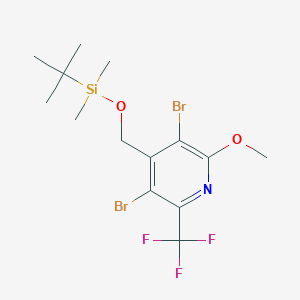 molecular formula C14H20Br2F3NO2Si B8602872 4-[[[tert-Butyl(dimethyl)silyl]oxy]methyl]-3,5-dibromo-2-methoxy-6-(trifluoromethyl)pyridine 