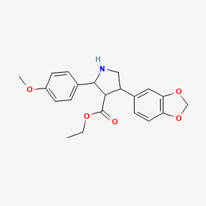 molecular formula C21H23NO5 B8603041 Ethyl 2-(4-methoxyphenyl)-4-(3,4-methylenedioxyphenyl)-pyrrolidine 3-carboxylate 