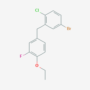 molecular formula C15H13BrClFO B8607409 Benzene, 4-bromo-1-chloro-2-[(4-ethoxy-3-fluorophenyl)methyl]- 