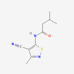 molecular formula C10H13N3OS B8607810 N-(4-Cyano-3-methyl-1,2-thiazol-5-yl)-3-methylbutanamide CAS No. 162702-04-7