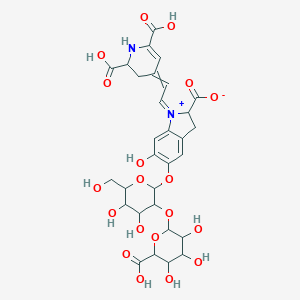molecular formula C30H34N2O19 B086079 5-[3-(6-carboxy-3,4,5-trihydroxyoxan-2-yl)oxy-4,5-dihydroxy-6-(hydroxymethyl)oxan-2-yl]oxy-1-[2-(2,6-dicarboxy-2,3-dihydro-1H-pyridin-4-ylidene)ethylidene]-6-hydroxy-2,3-dihydroindol-1-ium-2-carboxylate CAS No. 15167-84-7