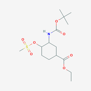 molecular formula C15H27NO7S B8609929 (1S,3R,4R)-Ethyl 3-((tert-butoxycarbonyl)amino)-4-((methylsulfonyl)oxy)cyclohexanecarboxylate 