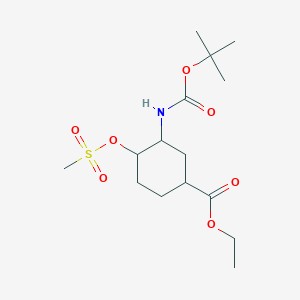 molecular formula C15H27NO7S B8609929 Ethyl 3-(tert-butoxycarbonylamino)-4-(methylsulfonyloxy)cyclohexanecarboxylate 