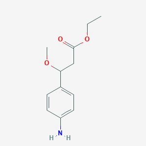 molecular formula C12H17NO3 B8610254 Ethyl 3-(4-aminophenyl)-3-methoxypropanoate 