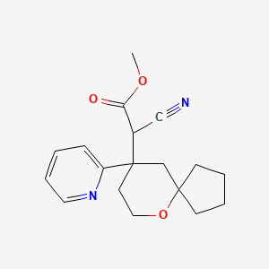molecular formula C18H22N2O3 B8612485 Methyl 2-cyano-2-(9-(pyridin-2-yl)-6-oxaspiro[4.5]decan-9-yl)acetate 
