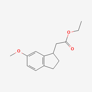 molecular formula C14H18O3 B8616820 Ethyl 2-(6-methoxy-2,3-dihydro-1H-inden-1-yl)acetate 