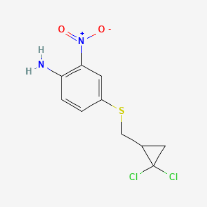 molecular formula C10H10Cl2N2O2S B8616925 4-{[(2,2-Dichlorocyclopropyl)methyl]sulfanyl}-2-nitroaniline CAS No. 64915-55-5