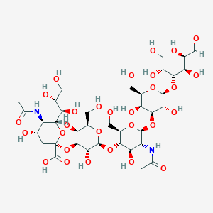 molecular formula C37H62N2O29 B008619 (2S,4S,5R,6R)-5-acetamido-2-[(2S,3R,4S,5S,6R)-2-[(2R,3S,4R,5R,6S)-5-acetamido-6-[(2R,3S,4S,5R,6S)-3,5-dihydroxy-2-(hydroxymethyl)-6-[(2R,3R,4R,5R)-1,2,4,5-tetrahydroxy-6-oxohexan-3-yl]oxyoxan-4-yl]oxy-4-hydroxy-2-(hydroxymethyl)oxan-3-yl]oxy-3,5-dihydroxy-6-(hydroxymethyl)oxan-4-yl]oxy-4-hydroxy-6-[(1R,2R)-1,2,3-trihydroxypropyl]oxane-2-carboxylic acid CAS No. 100789-83-1