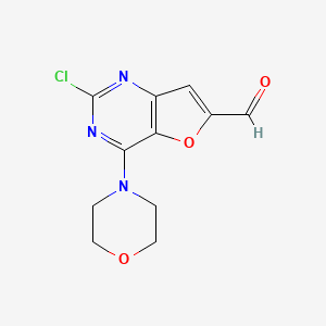 molecular formula C11H10ClN3O3 B8622823 2-Chloro-4-morpholinofuro[3,2-d]pyrimidine-6-carbaldehyde 