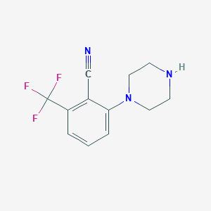molecular formula C12H12F3N3 B8623289 2-(Piperazin-1-yl)-6-(trifluoromethyl)benzonitrile 