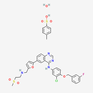 molecular formula C36H36ClFN4O8S2 B8623362 4-Quinazolinamine,N-[3-chloro-4-[(3-fluorophenyl)methoxy]phenyl]-6-[5-[[[2-(methylsulfonyl)ethyl]amino]methyl]-2-furanyl]-, bis(4-methylbenzenesulfonate),monohydrate 
