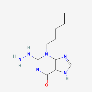 molecular formula C10H16N6O B8624437 (2E)-3-Pentyl-3,7-dihydro-1H-purine-2,6-dione 2-hydrazone 