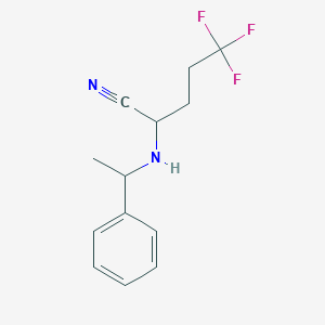 molecular formula C13H15F3N2 B8624581 Pentanenitrile, 5,5,5-trifluoro-2-[[(1R)-1-phenylethyl]amino]- 