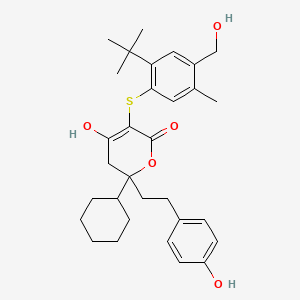 molecular formula C31H40O5S B8626159 5-{[2-Tert-butyl-4-(hydroxymethyl)-5-methylphenyl]sulfanyl}-2-cyclohexyl-6-hydroxy-2-[2-(4-hydroxyphenyl)ethyl]-2,3-dihydro-4h-pyran-4-one CAS No. 197915-45-0