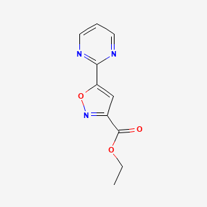 molecular formula C10H9N3O3 B8626244 Ethyl 5-(pyrimidin-2-yl)isoxazole-3-carboxylate 