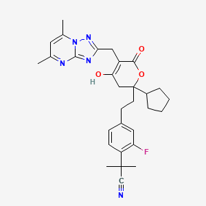 2-[4-[2-[2-cyclopentyl-5-[(5,7-dimethyl-[1,2,4]triazolo[1,5-a]pyrimidin-2-yl)methyl]-4-hydroxy-6-oxo-3H-pyran-2-yl]ethyl]-2-fluoro-phenyl]-2-methyl-propanenitrile