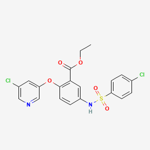 molecular formula C20H16Cl2N2O5S B8633498 Ethyl 5-(4-chlorobenzenesulfonamido)-2-(3-chloro-5-pyridyloxy)benzoate 