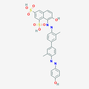 molecular formula C30H24N4O8S2 B086364 1,3-Naphthalenedisulfonic acid, 7-hydroxy-8-[[4'-[(4-hydroxyphenyl)azo]-3,3'-dimethyl[1,1'-biphenyl]-4-yl]azo]- CAS No. 117-32-8