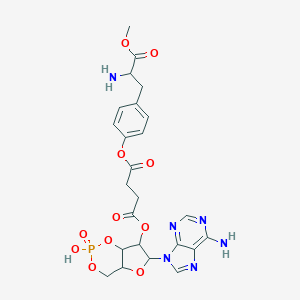 molecular formula C24H27N6O11P B008637 4-O-[4-(2-amino-3-methoxy-3-oxopropyl)phenyl] 1-O-[6-(6-aminopurin-9-yl)-2-hydroxy-2-oxo-4a,6,7,7a-tetrahydro-4H-furo[3,2-d][1,3,2]dioxaphosphinin-7-yl] butanedioate CAS No. 104809-08-7