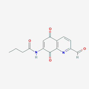 molecular formula C14H12N2O4 B8638460 7-Butyramido-2-formylquinoline-5,8-dione CAS No. 162219-18-3