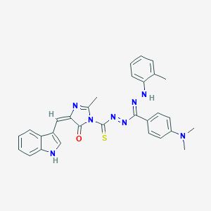 molecular formula C30H28N8OS B008641 1H-Imidazole-1-carbothioic acid, 4,5-dihydro-4-(1H-indol-3-ylmethylene)-2-methyl-5-oxo-, ((4-(dimethylamino)phenyl)((2-methylphenyl)azo)methylene)hydrazide CAS No. 109901-88-4