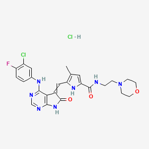 molecular formula C25H26Cl2FN7O3 B8643030 5-[[4-(3-chloro-4-fluoroanilino)-6-oxo-7H-pyrrolo[2,3-d]pyrimidin-5-ylidene]methyl]-4-methyl-N-(2-morpholin-4-ylethyl)-1H-pyrrole-2-carboxamide;hydrochloride CAS No. 346599-65-3